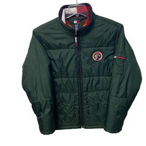 Tommy Hilfiger Vintage Big Boys Puffer Jacket Green Nylon Full Zip Size XL